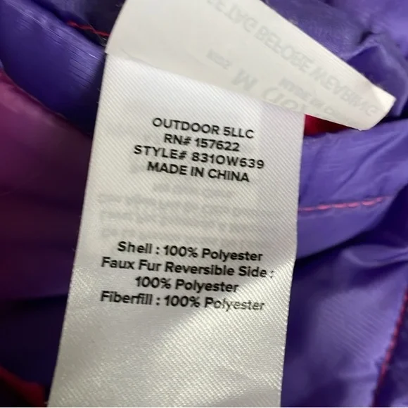 Eddie Bauer Girl's Reversible Pink and Purple Ombre Puffer Jacket Medium 10-12 - Picture 11 of 11